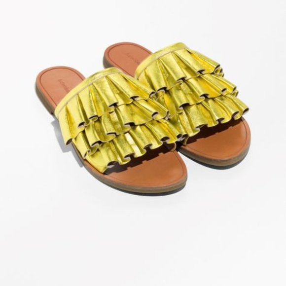 & Other Stories Shoes - & Other Stories Gold Metallic Frill Ruffle Sandal